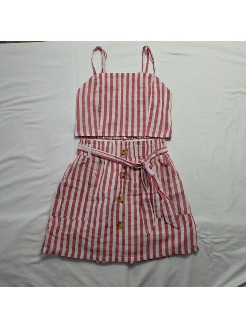 Zaful Red White Striped 2-Piece Set US 6 - Boho Crop Top & Mini Skirt